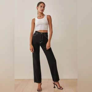 Reformation Black Wide-Leg Jeans with White Contrast Stitching